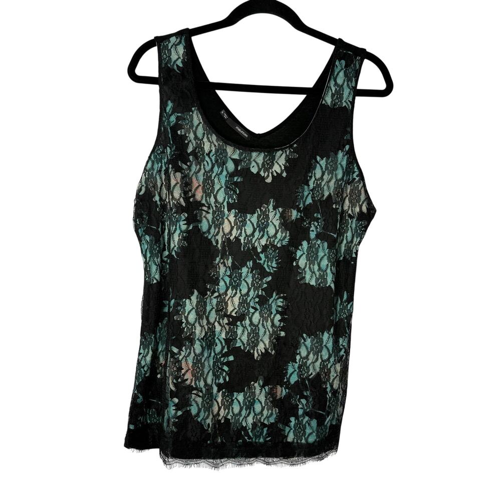 Maurices Y2K Whimsygoth Lace Overlay Tank Top Black Teal Gothic L